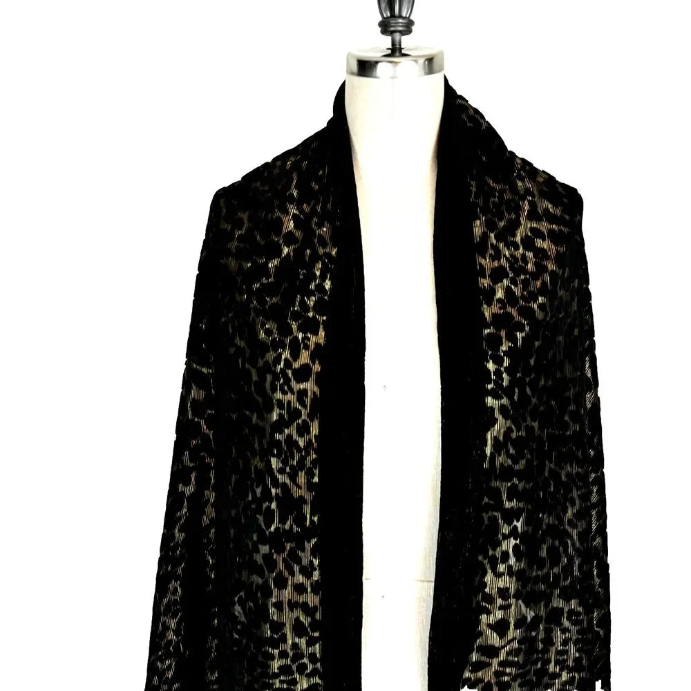 Chico's Additions Velvet‎ Burnout Scarf Black Gold Whimsy Goth Witchy